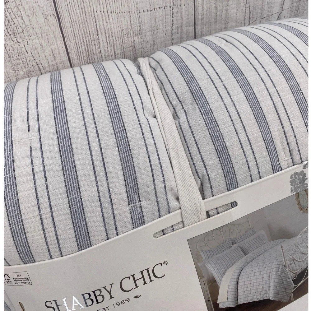 Shabby Chic Quilt Full/Queen Blue White Cotton Slub Ticking Stripe Farmhouse